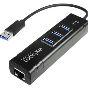 Adaptador USB Rede Gigabit RJ45 + HUB USB 3.0 3 Portas Exbom