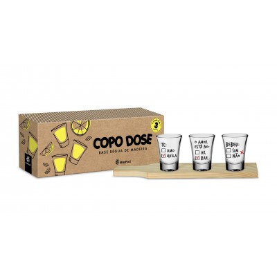 Copo Dose C/ 3UN Régua Madeira Múltipla Escolha Brasfoot